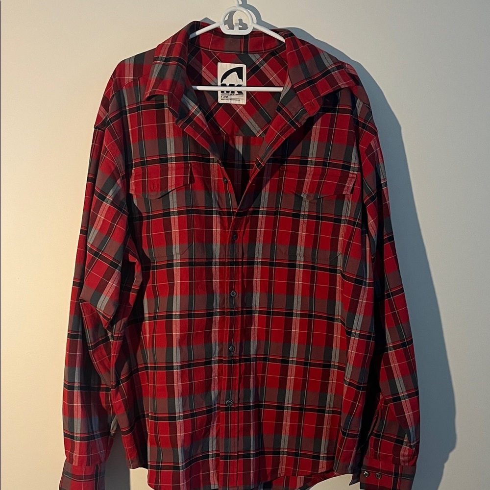 Mountain Khakis Red and Gray Plaid Button-Up Shirt Men’s XL